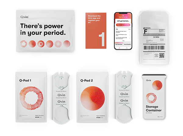 The Q-Pad kit — pad, sample container, shipping packaging
