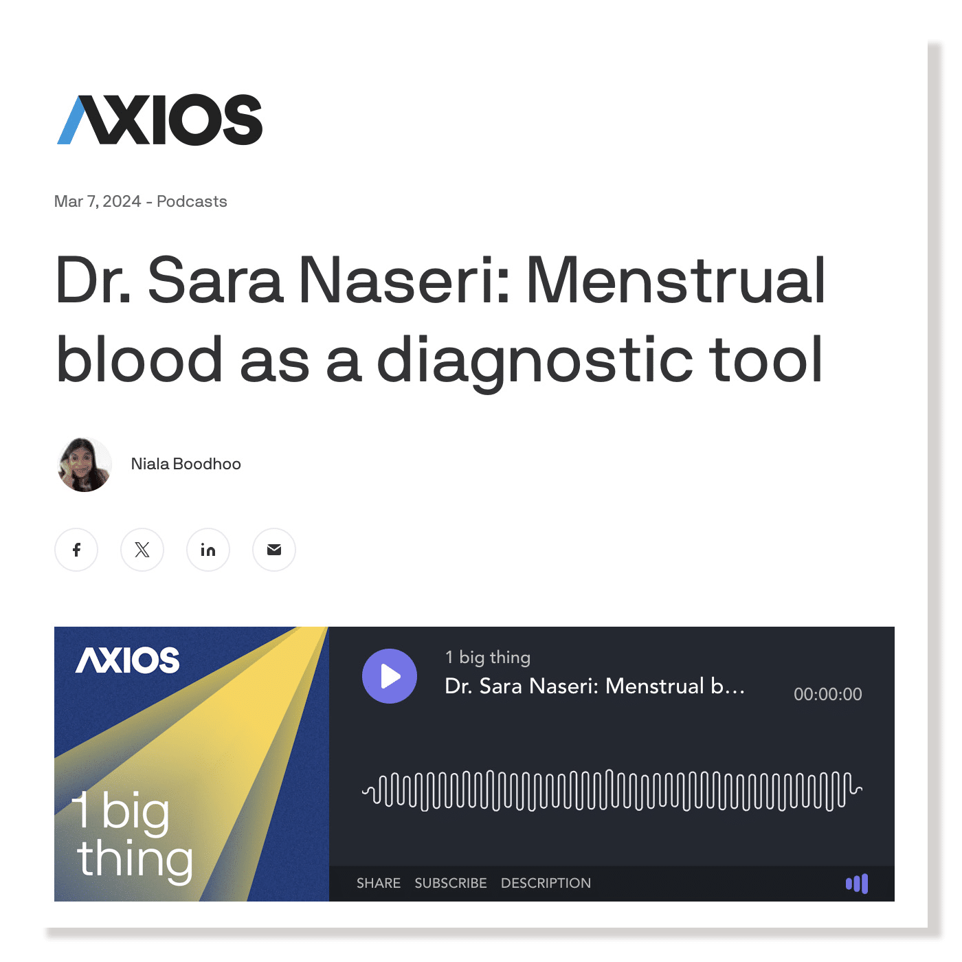 Axios — Dr. Sara Naseri on menstrual blood as a diagnostic tool